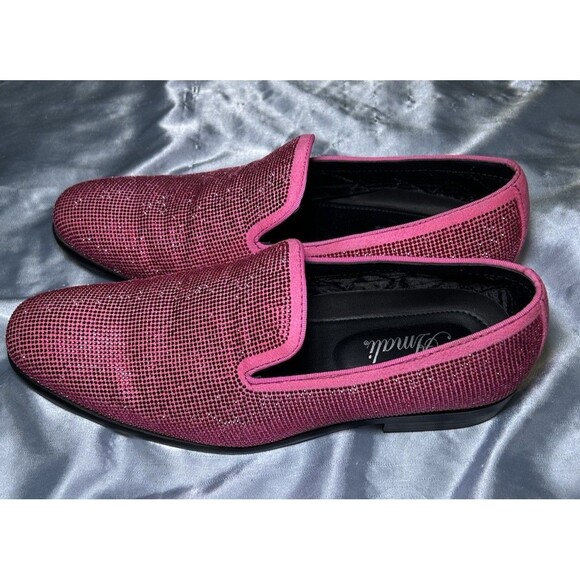 Amali Men’s Dazzle Fuchsia Sparkly Loafers Dress Shoes Pink Rhinestone Size 10 - Picture 10 of 10